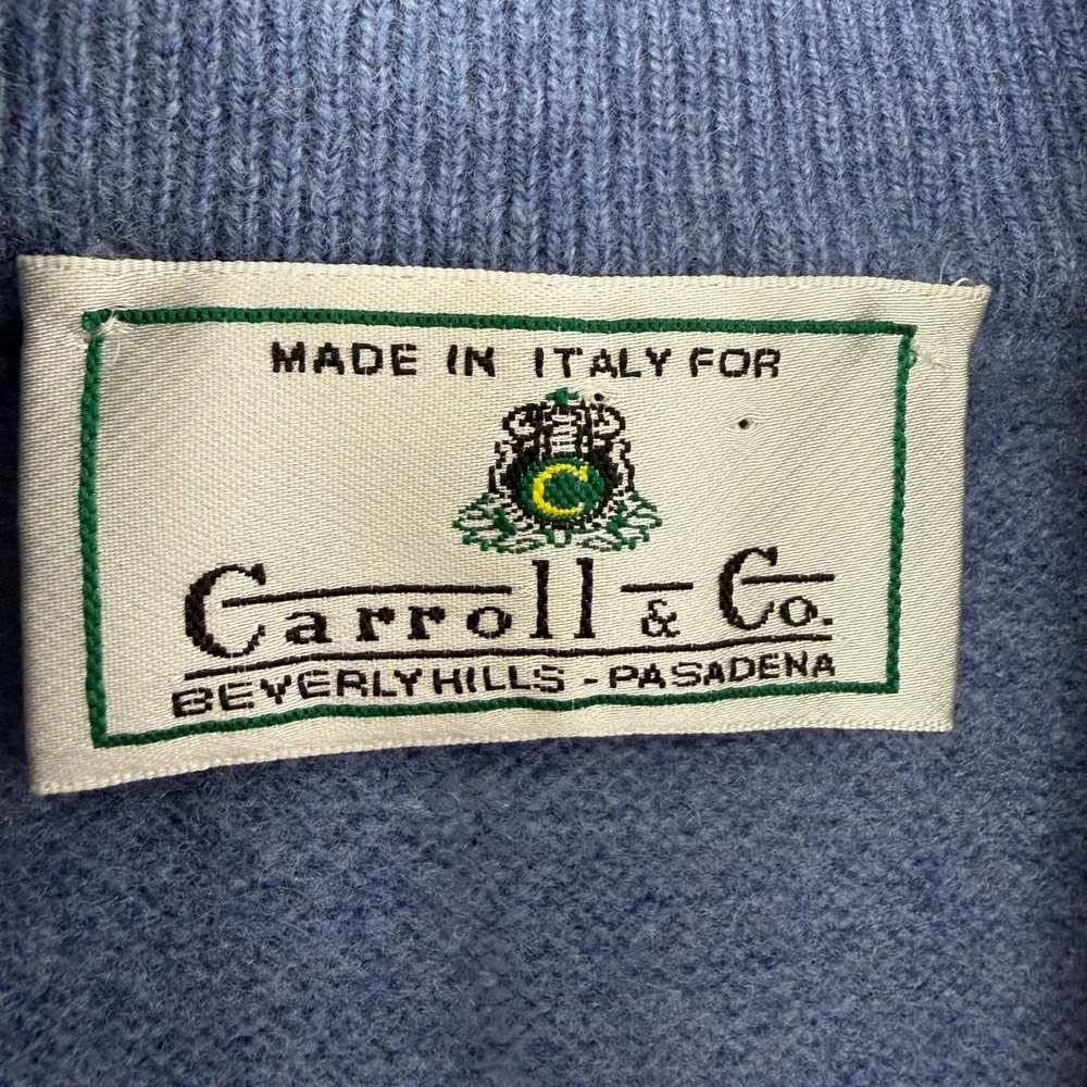 Carroll & Co Sweater Mens Blue Wool Cashmere Quarter Button Elbow Patches